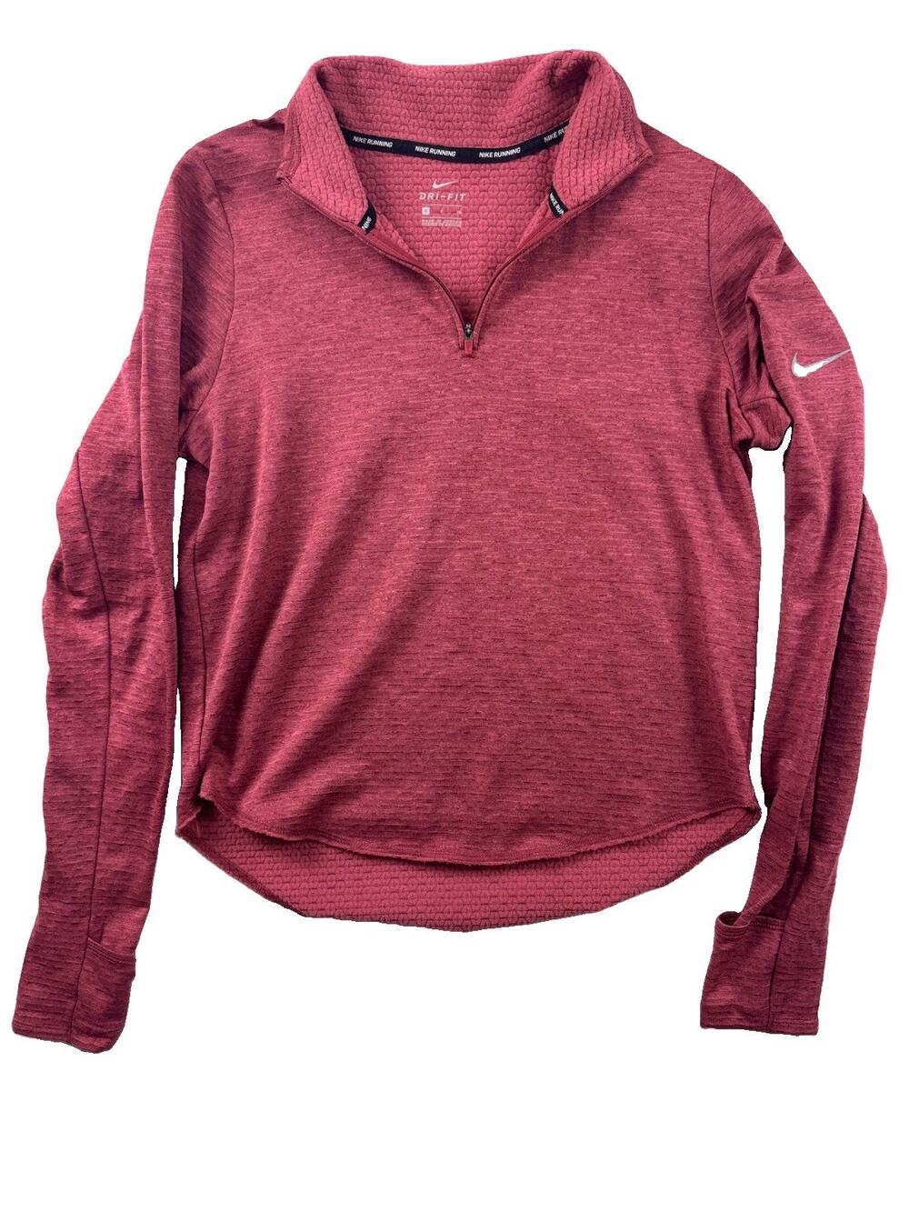 Nike Women’s Small Quarter Zip Pullover Brick Red Thumbhole Cuffs Athletic